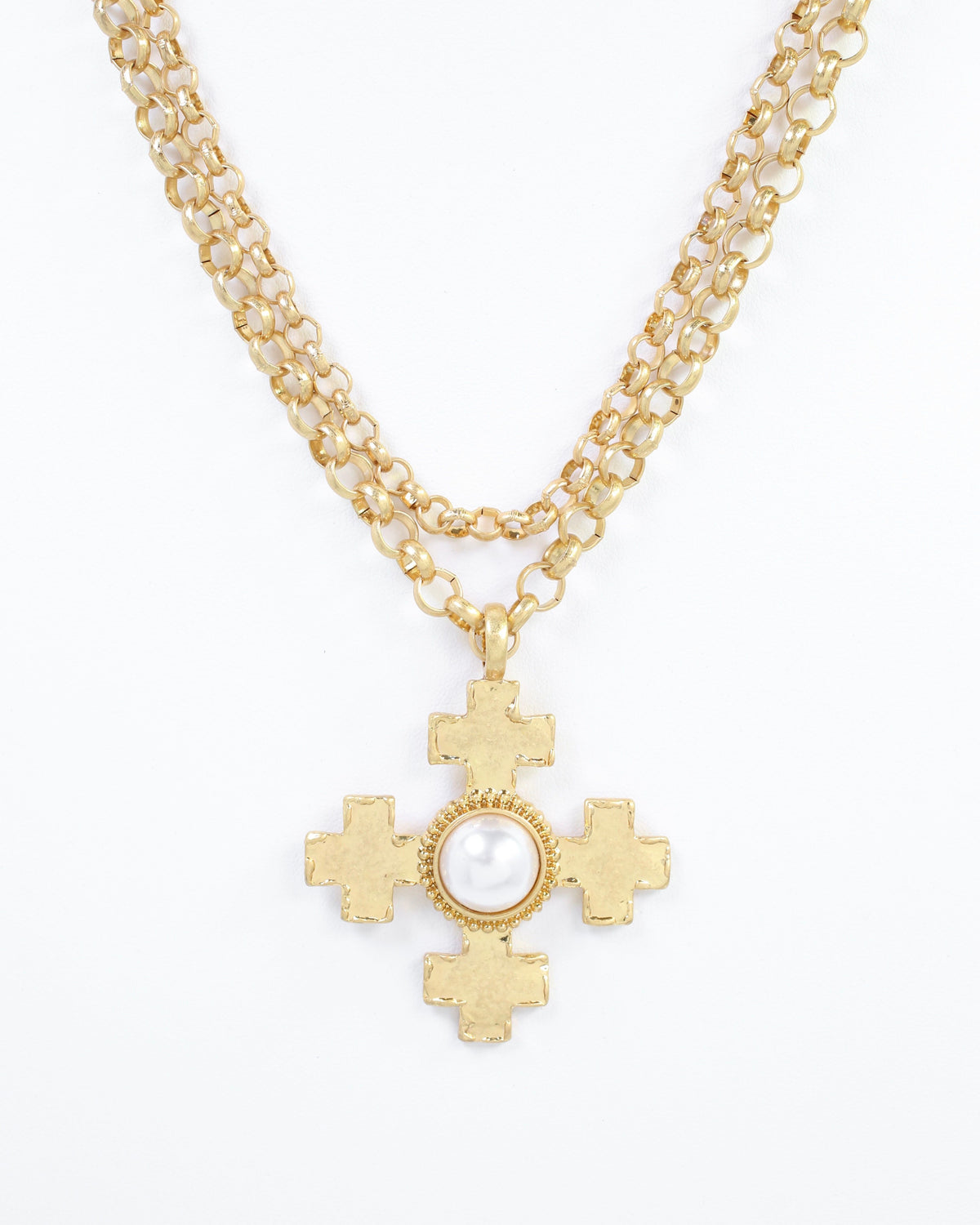 Highgrove Double Chain Cross Pendant Necklace Pearl