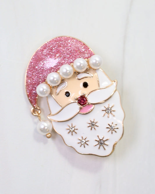 Smiling Santa Brooch Pink