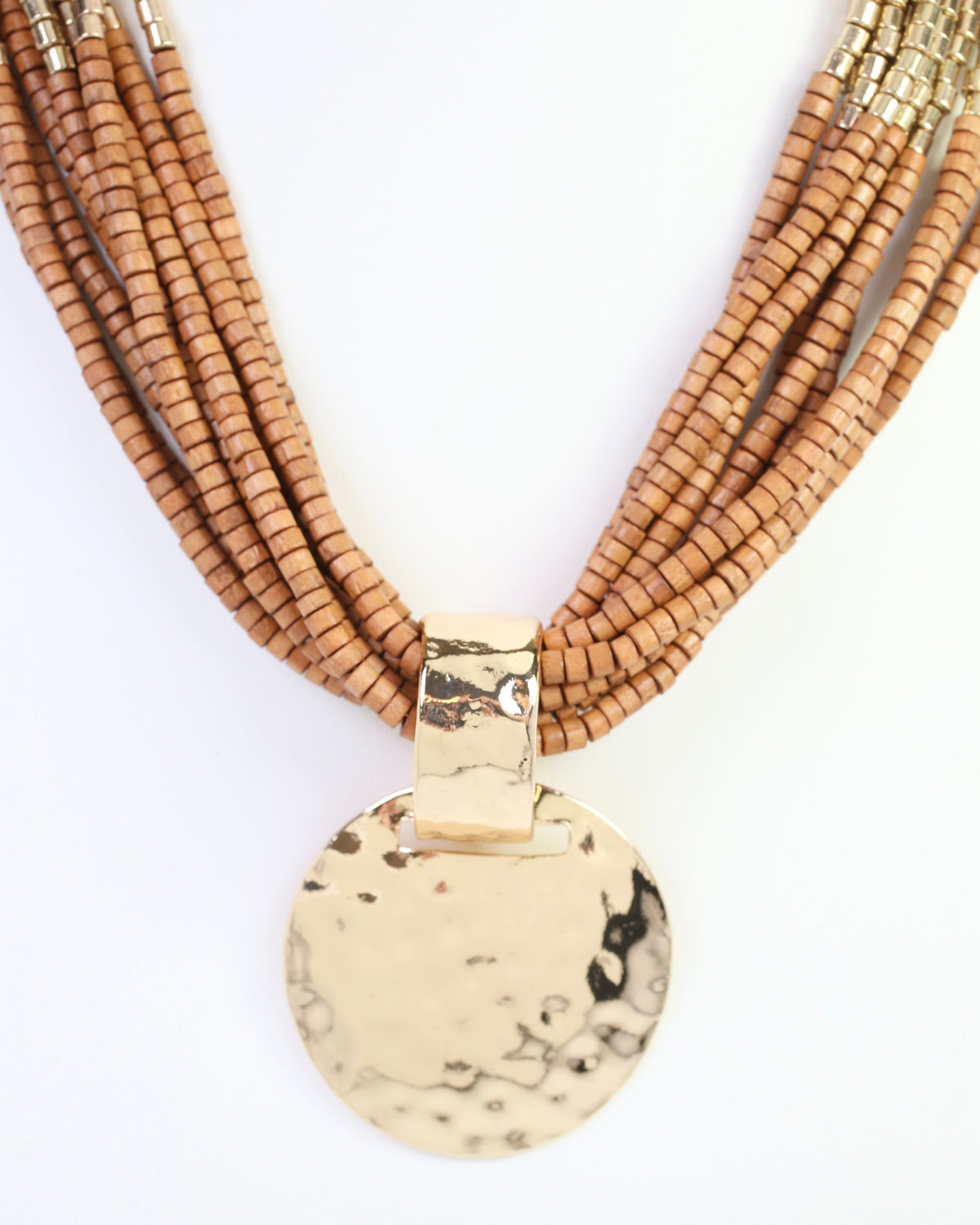 Marbella Layered Wooden Bead Necklace with Pendant Brown