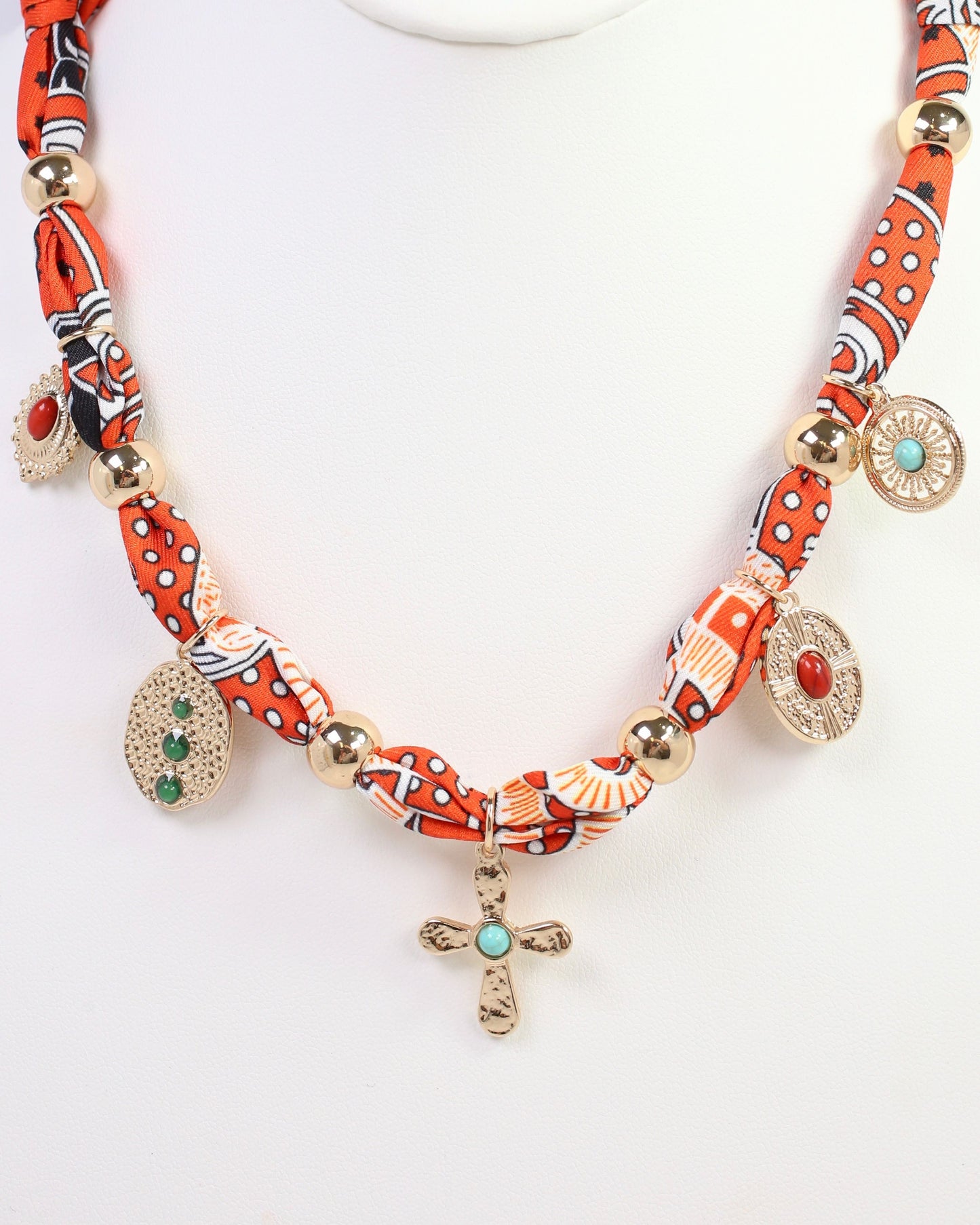 Inglewood Charm Scarf Necklace Orange
