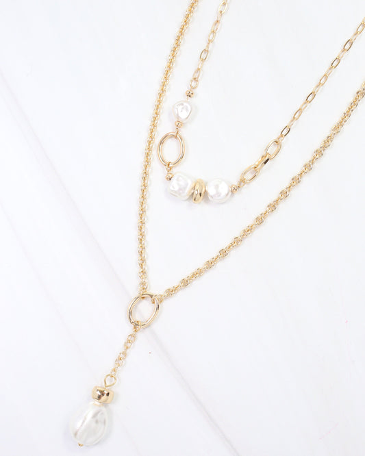 Bismarck Layered Chain Pearl Necklace Gold
