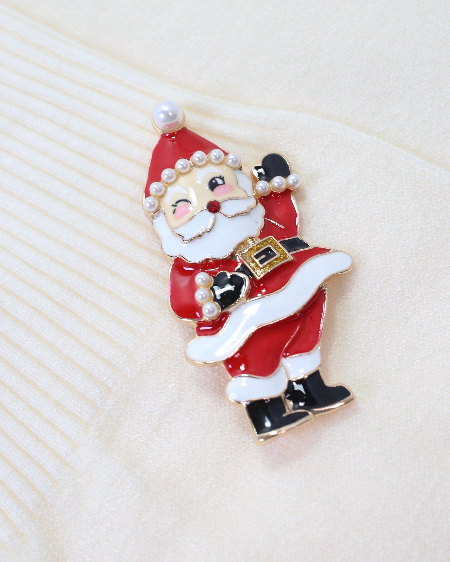 Winking Santa Brooch Red