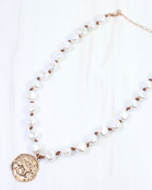 Singleton Horse Coin Necklace Pearl