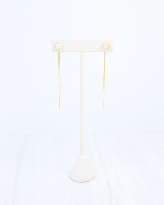 Monroe Pearl CZ Chain Dangle Earring WR Gold