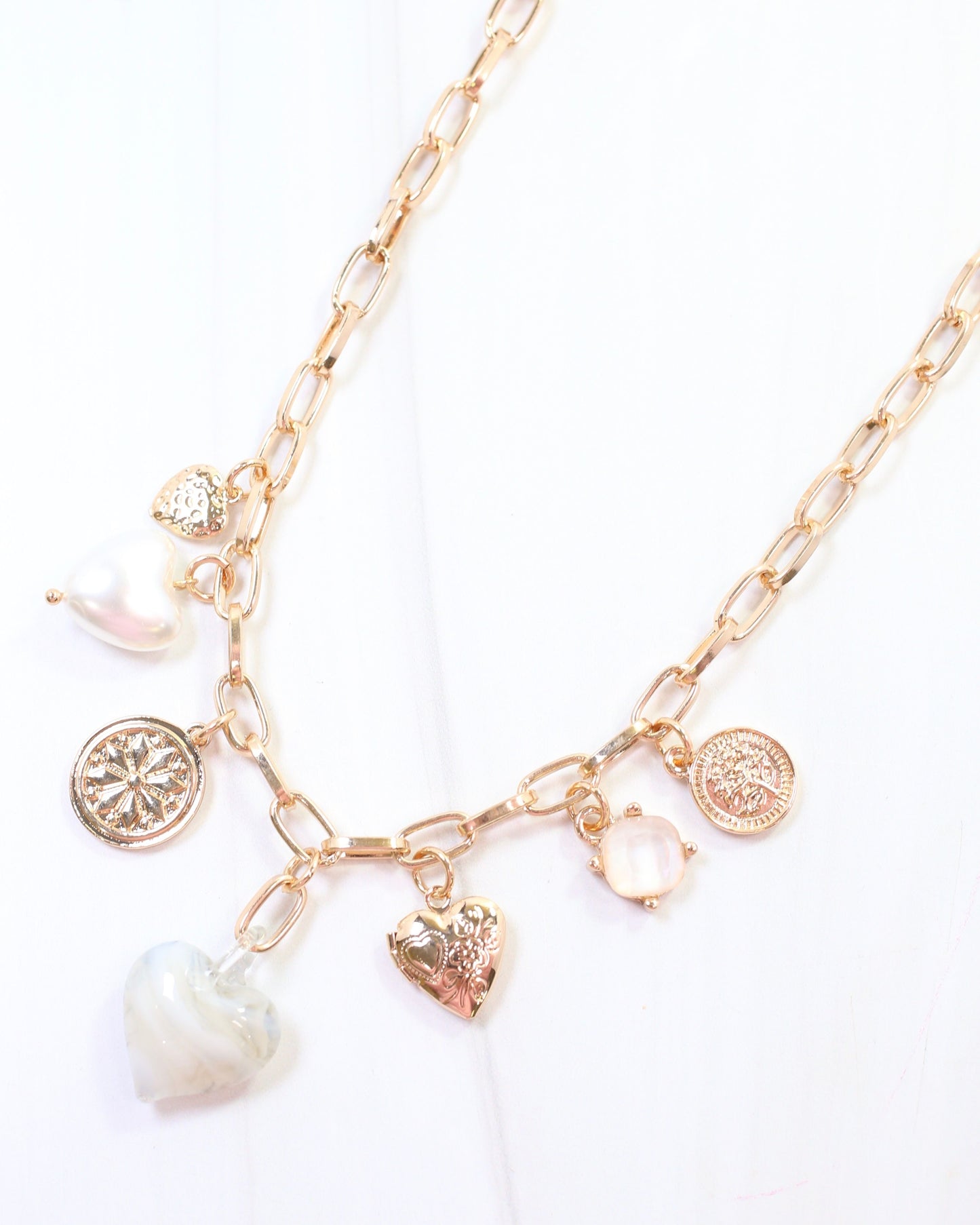 Linden Heart Charm Necklace Gray