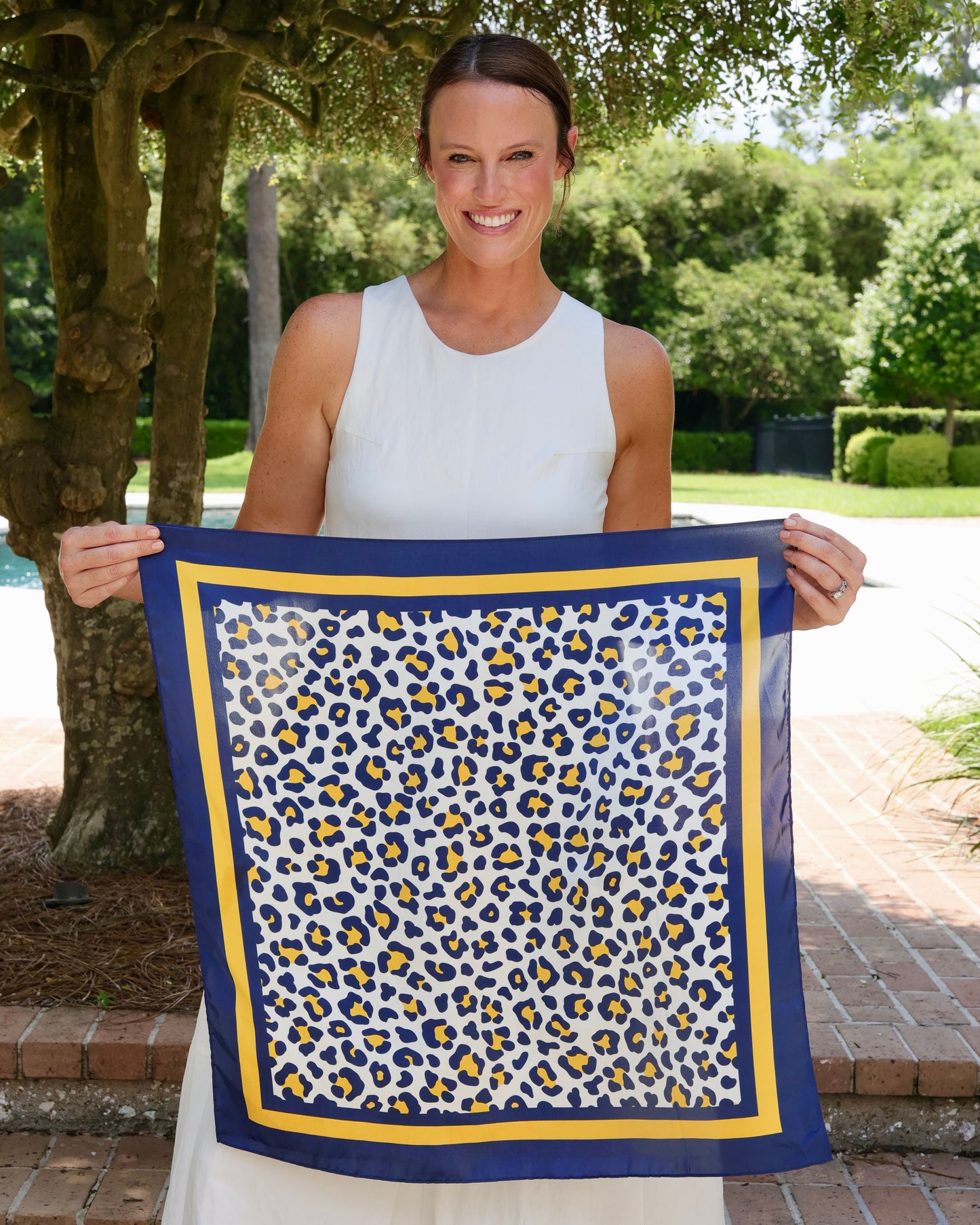 Meredith Spotted Scarf Medium Navy Gold