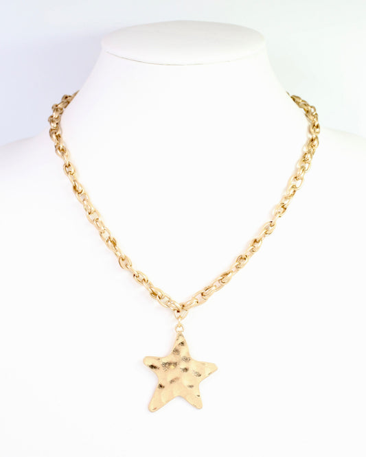 Zeil Hammered Star Link Necklace Worn Gold