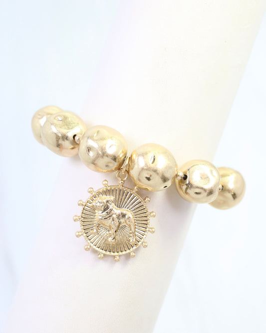 Carmen Coin Stretch Bracelet Standing Dog Worn Gold