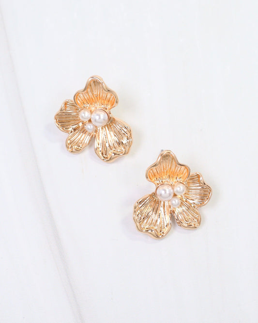 Alice Pearl Embellished Flower Earring Gold