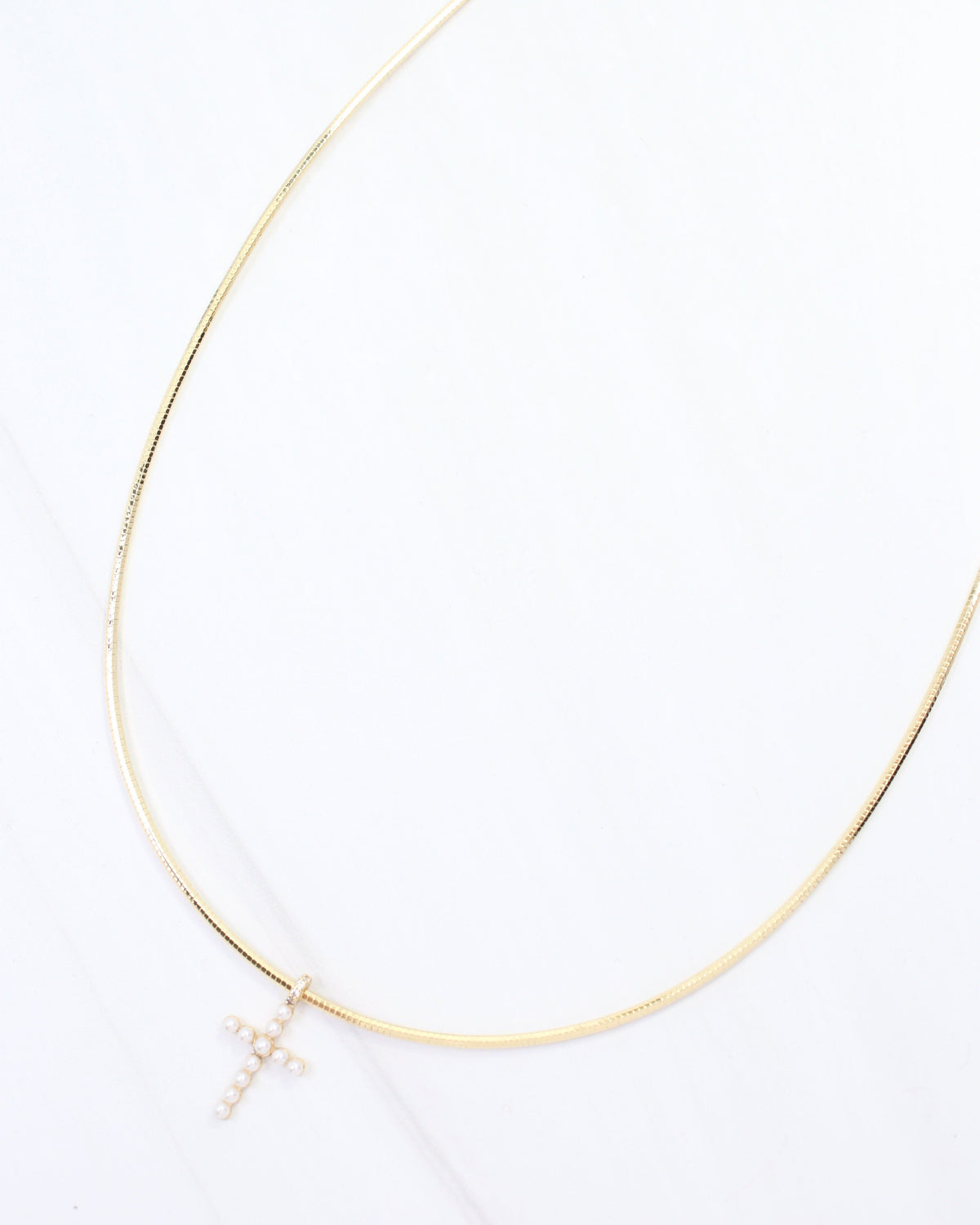 Marianne Pearl Cross Necklace WR Gold
