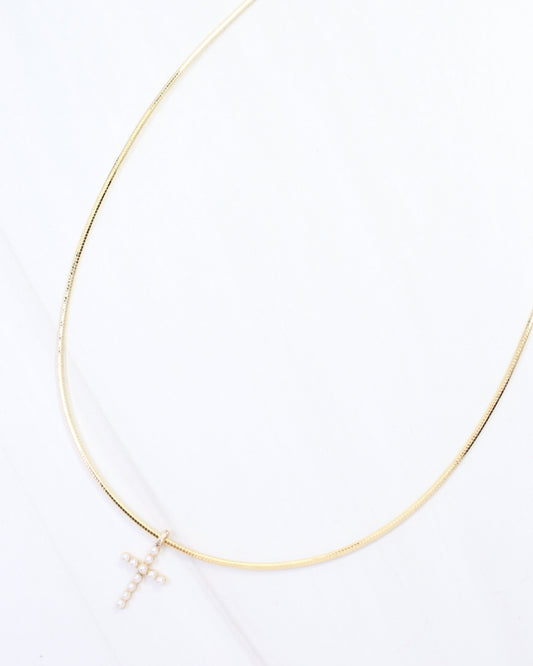 Marianne Pearl Cross Necklace WR Gold
