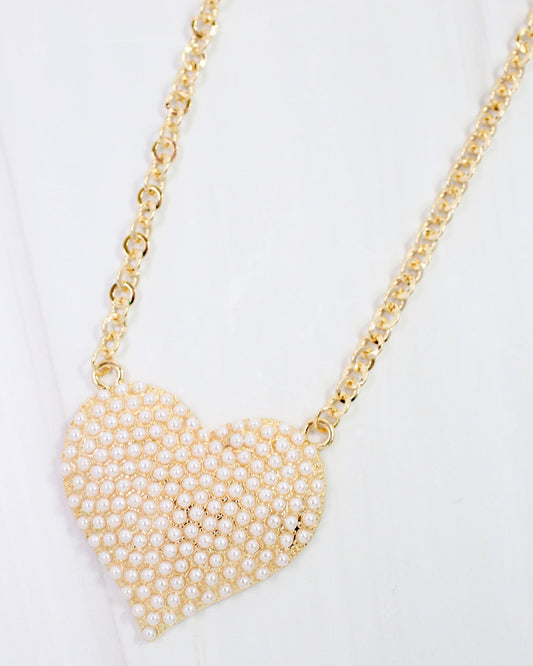 Cocos Pearl Pave Heart Necklace Gold