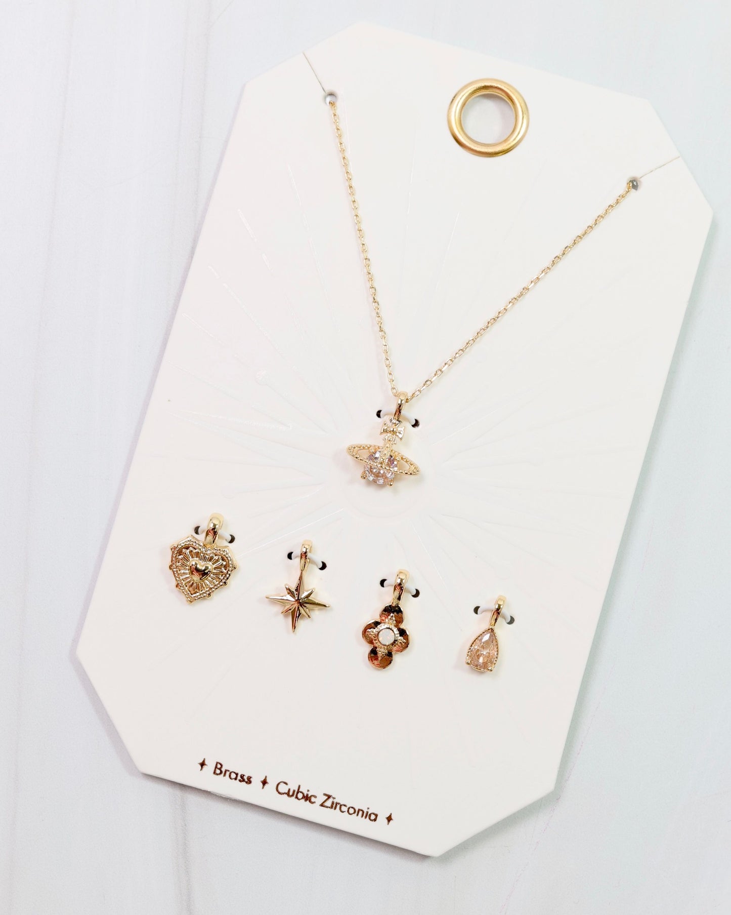 Star and Heart Charm Necklace Set Gold