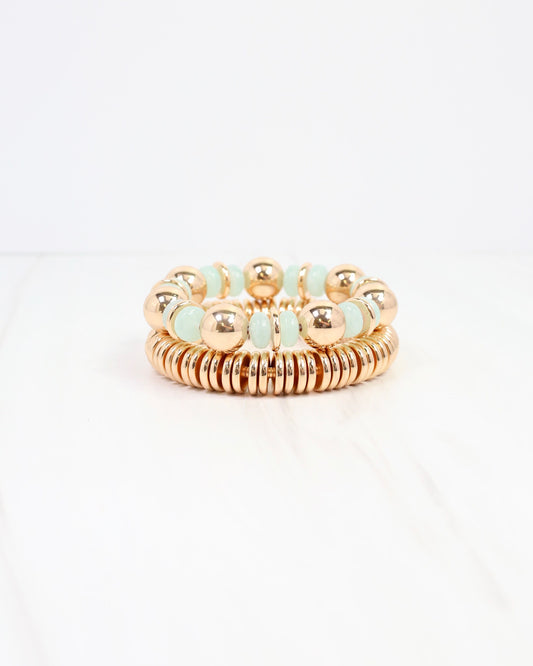 Chasca Mixed Bead Stretch Bracelet Set Mint