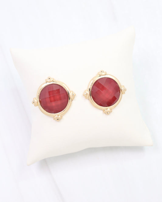 Melani Faceted Stud Earring Burgundy