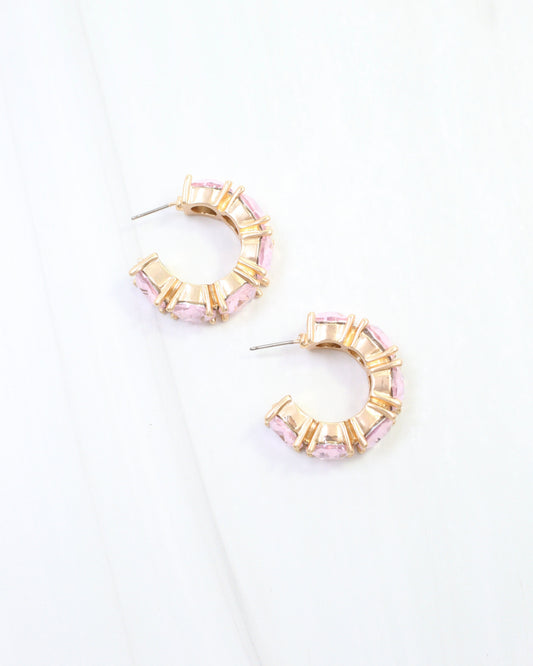 Roxanne Rhinestone Hoop Earring Pink